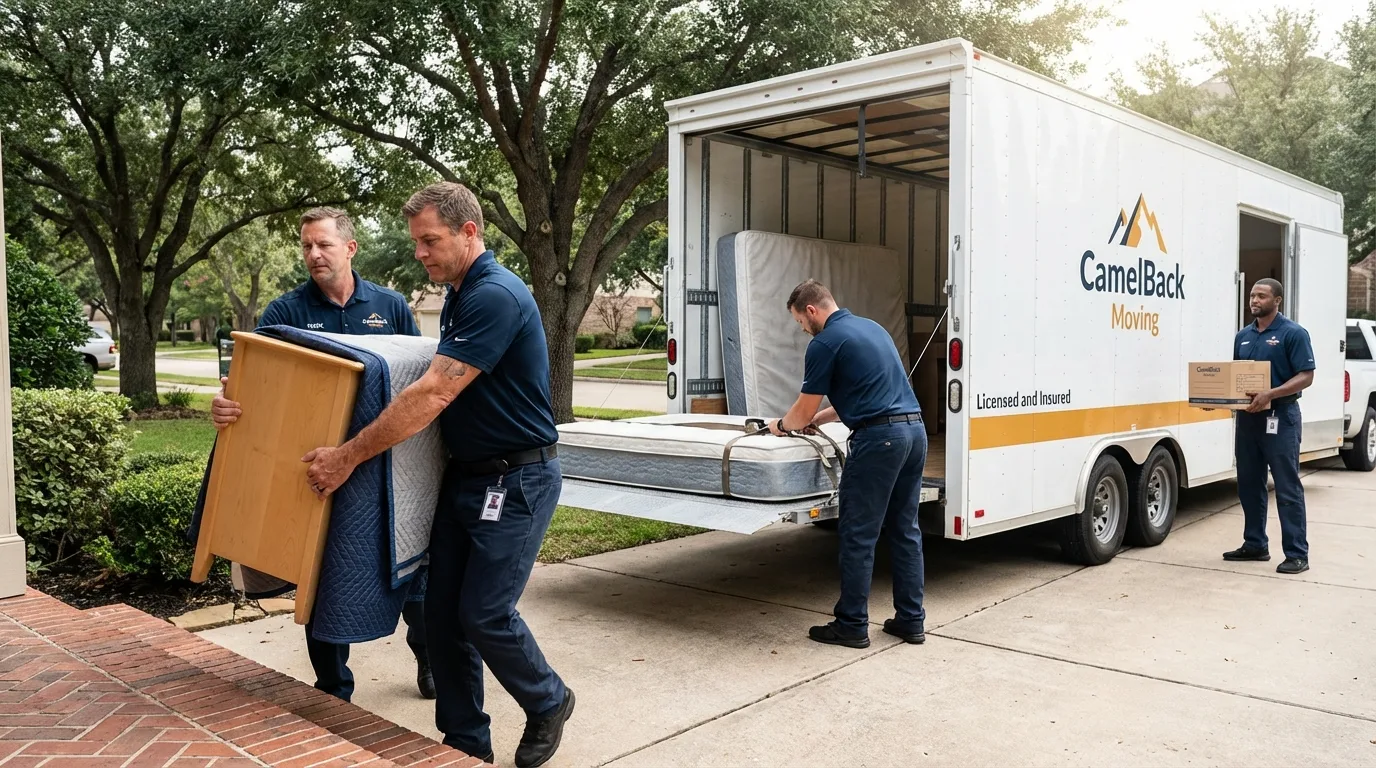 Crew loading residential truck for cross-state move from Carlton, OR