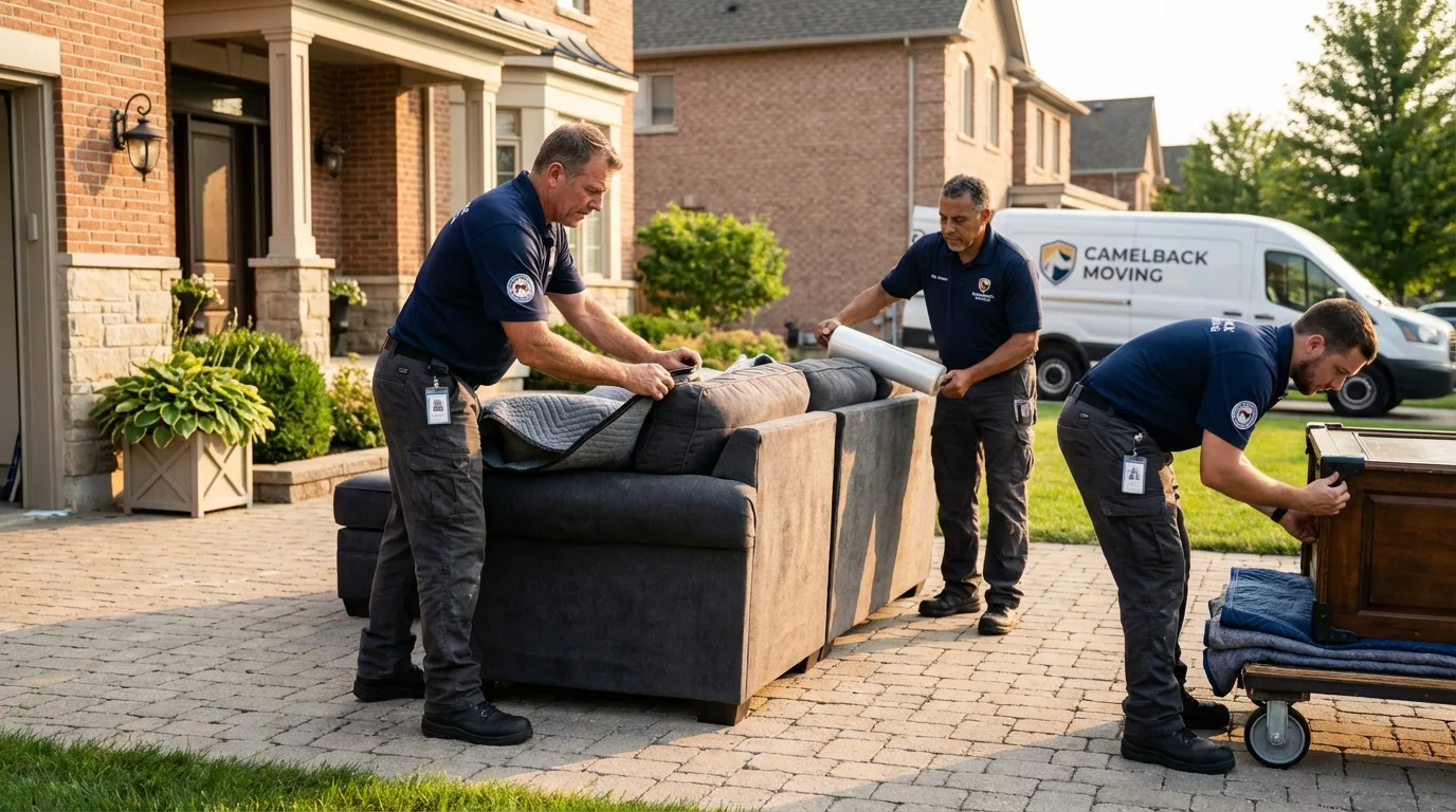 Large estate moving crew wrapping furniture in Carlton, OR