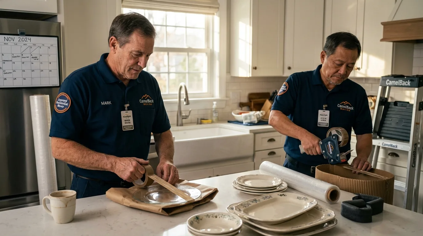 Professional crew packing kitchen dishware in Carlton, OR